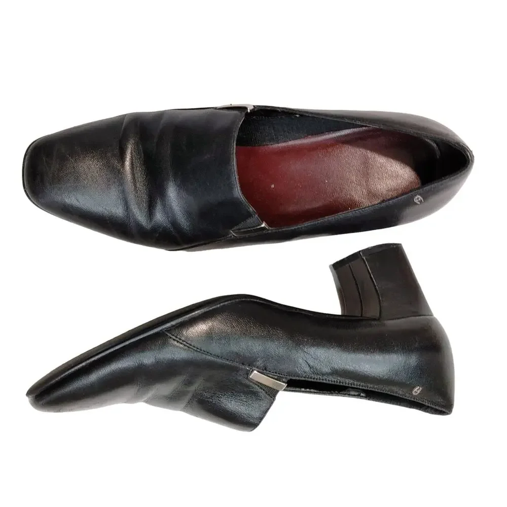 Etienne Aigner Francis Slip On Pumps Block Heel Leather Black Womens Size 6.5M